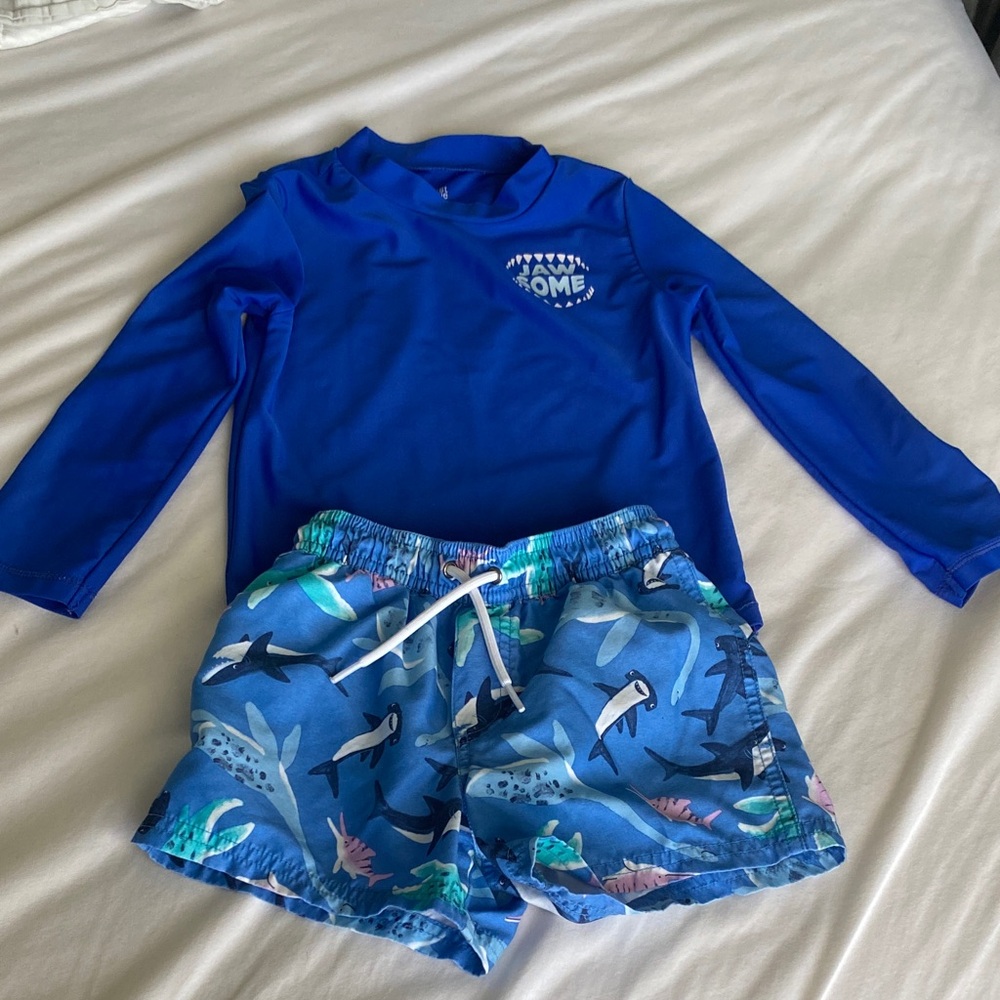Carter's Blue Rashguard Swim Set with Shark Print